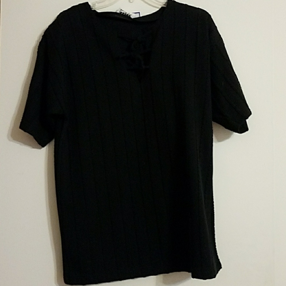Black Short Sleeve shirt with Ruffled Pleats